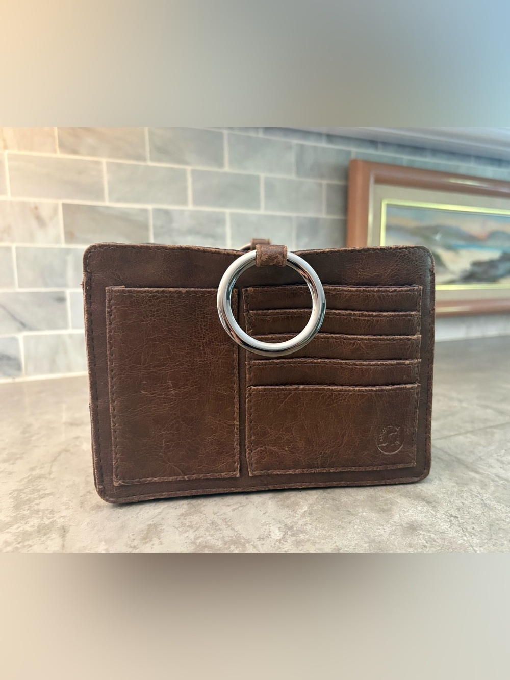 Brown leather Pouchee purse organizer